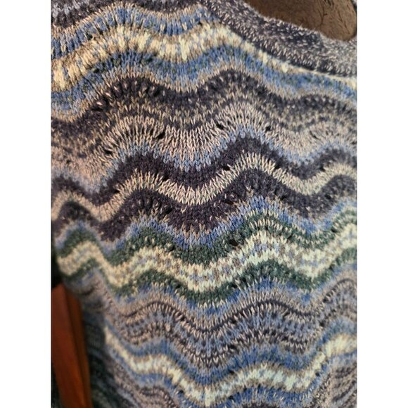 J Jill Womens Blue & Green Wave Pattern Knit Sweater Pullover Size M - Picture 2 of 9